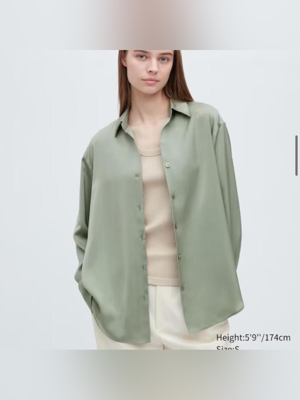 Uniqlo Light Green Oversized Button-Down Shirt - Women Tops